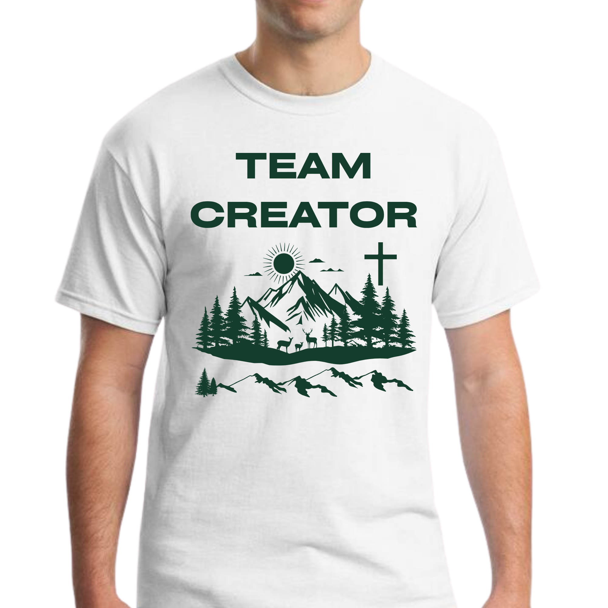Team Creator Christian T-Shirt – Faith & Nature Design | White Cotton Tee