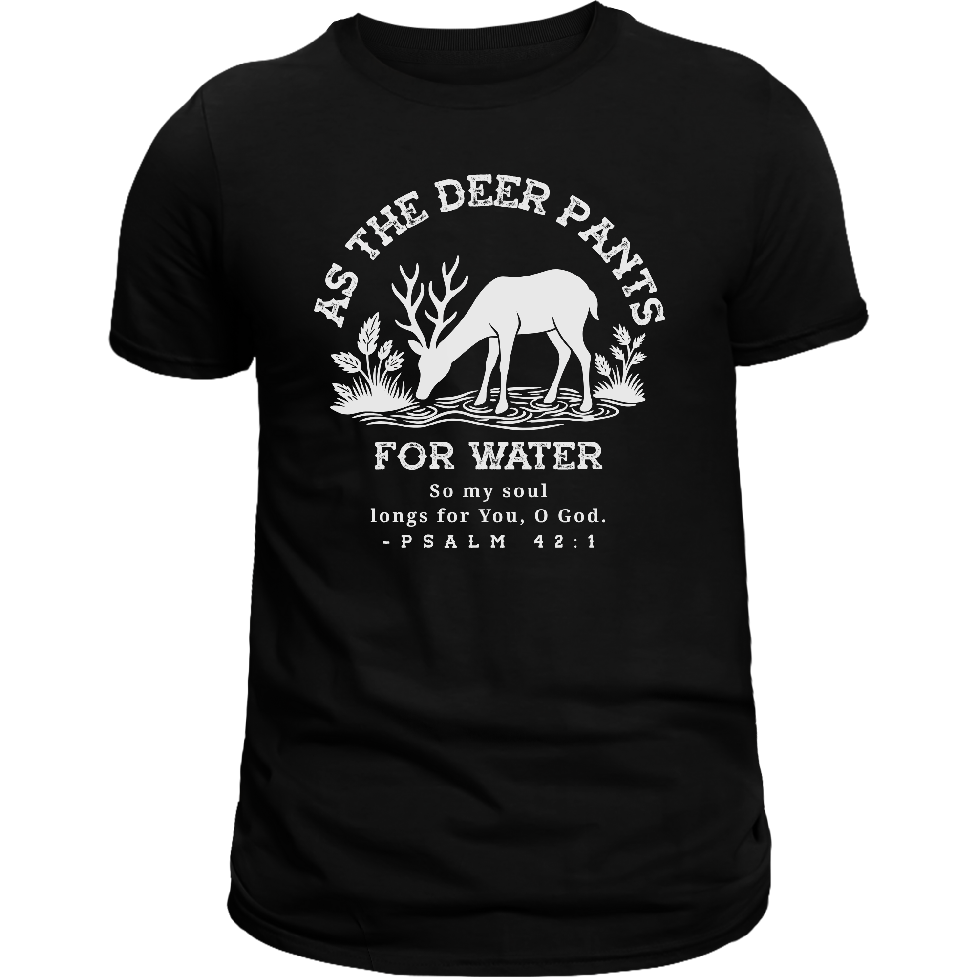 Black Christian T-Shirt – Psalm 42:1 “As the Deer Pants” Faith Tee